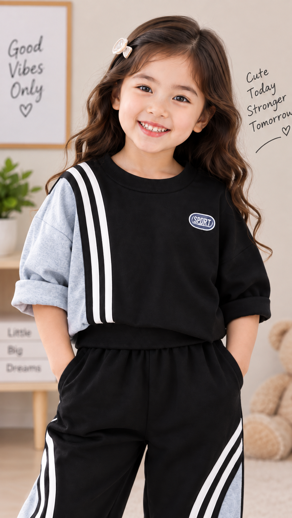 Girls Black & Grey Sporty Co-Ord Set | Stylish Casual Tracksuit for Girls SKU P7-PB-5661-BLACK-2Y